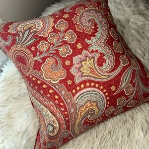 Ralph Lauren Home Decor RARE Red Paisley Fabric Throw Pillow REAL FEATHER PILLOW